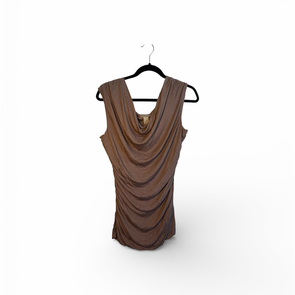 H&M Brown Cowl Neck Scrunched Sleeveless Tank Top — Size Large